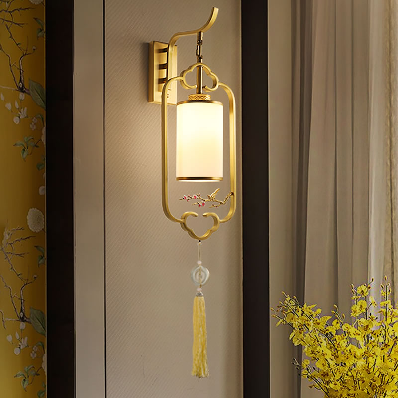 Wall hanging lamp new Chinese style wall lamp living room background wall lamp full copper Chinese style antique Zen villa aisle staircase lamp