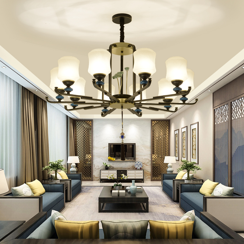 New Chinese living room large chandelier Household modern Chinese dining room hall lamps Villa duplex floor Antique bedroom lights