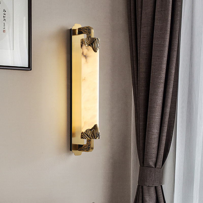 All copper wall lamp bedroom bedside lamp light luxury modern Chinese creative art living room aisle natural marble decorative lamp