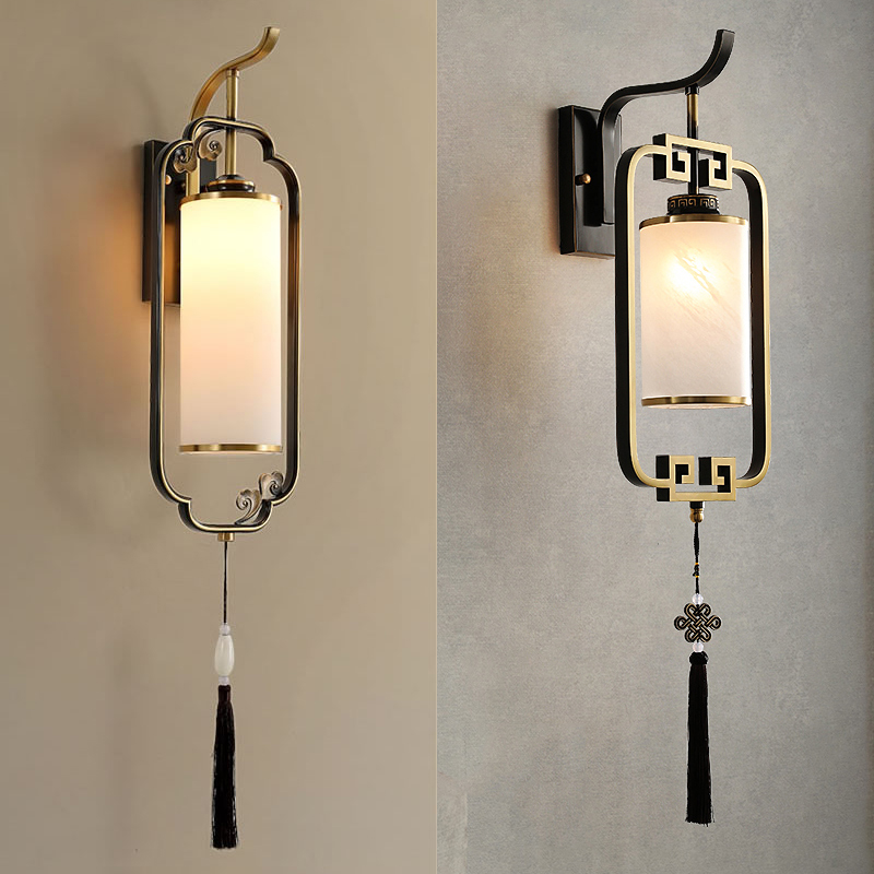 All copper wall lamp new Chinese style living room background wall Xiangyun lighting atmosphere modern Zen Chinese style bedroom bedside lamp