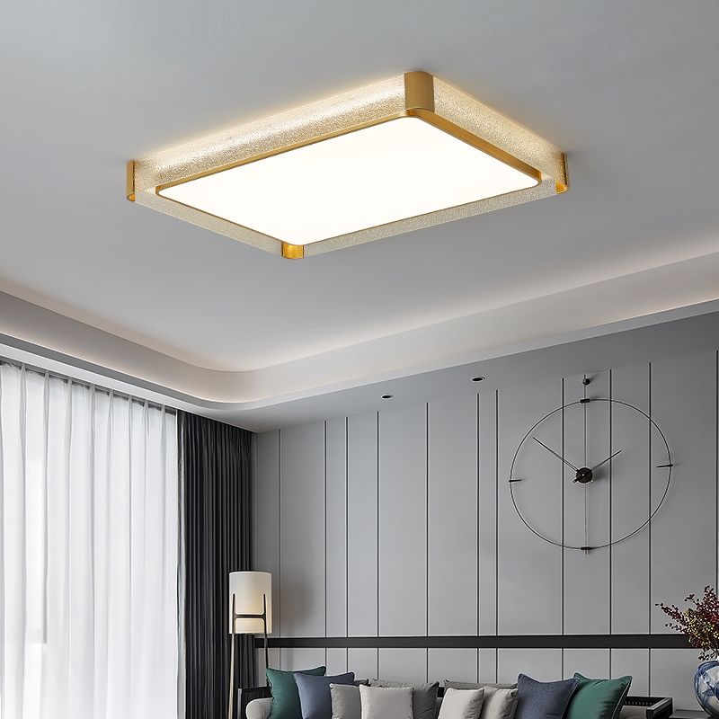 Living room ceiling lamp LED rectangular atmosphere round all copper bedroom lamp modern Chinese minimalist study lamp new