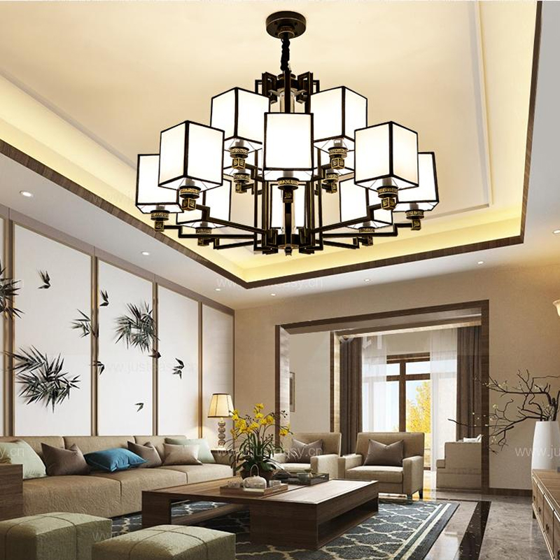 New Chinese chandelier Living room dining room lamp Chinese style creative classical bedroom lamp Modern light luxury fabric antique new