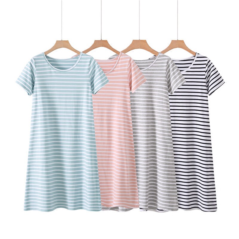 Summer modal cotton ladies short-sleeved nightdress mid-length dress plus size knee pads loose pajamas home service