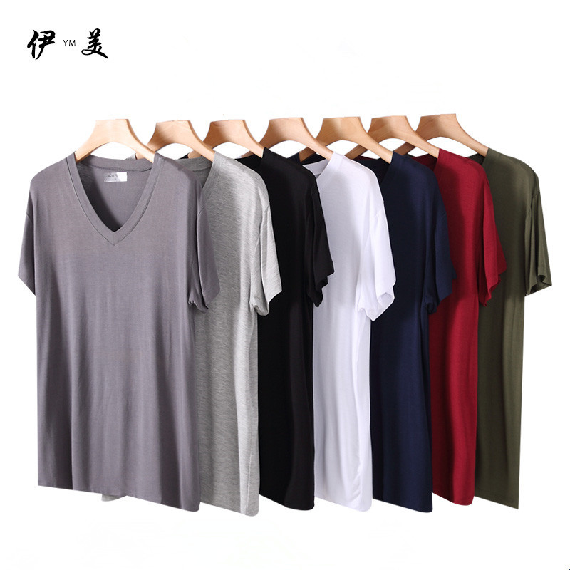Summer Modal Men's Short-Sleeved Vest T-Shirt, Solid Color V-Neck Half-Sleeve Men's Clothing, Loose Youth Shirt, Home Sleepwear