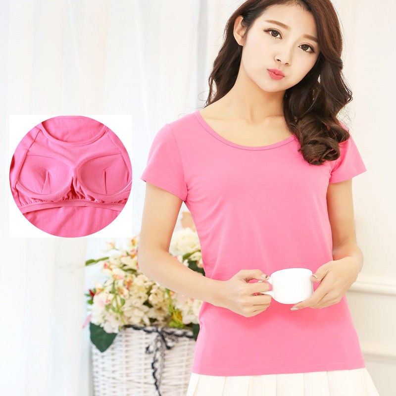 Modal cotton with chest pad free bra cup integrated BRA-t half-sleeved T-shirt short-sleeved vest home yoga women