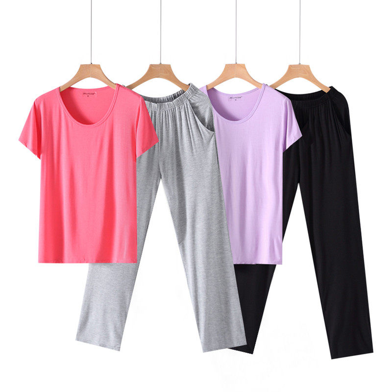Modal women's short-sleeved trousers suit casual yoga sports thin section loose large size can be worn outside pajamas home clothes