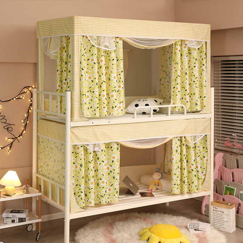 ins Small fresh zippered square tent Bunk bed Dormitory single bed One-piece three-door shading curtain shading privacy