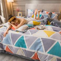 Thickened winter 1 2 plush warm simple coral velvet wide edge cotton wool milk cashmere Crystal velvet 2 0 four-piece set