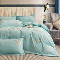 Thickened solid color New Chinese double-sided baby velvet milk velvet four-piece double home high-end coral Velvet crystal Velvet