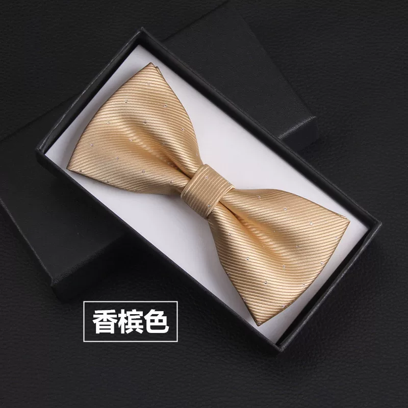 Golden wedding dress for men and women, beige bow tie with bow, champagne color