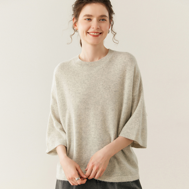 Autumn New Style Small Cashmere Sweater for Women, Round Neck, Three-Quarter Sleeve Knitwear, Loose and Versatile Wool Sweater, Wool Base Layer Top Autumn New Style Small Cashmere Sweater for Women, Round Neck, Three-Quarter Sleeve Knitwear, Loose and Versatile Wool Sweater, Wool Base Layer Top
