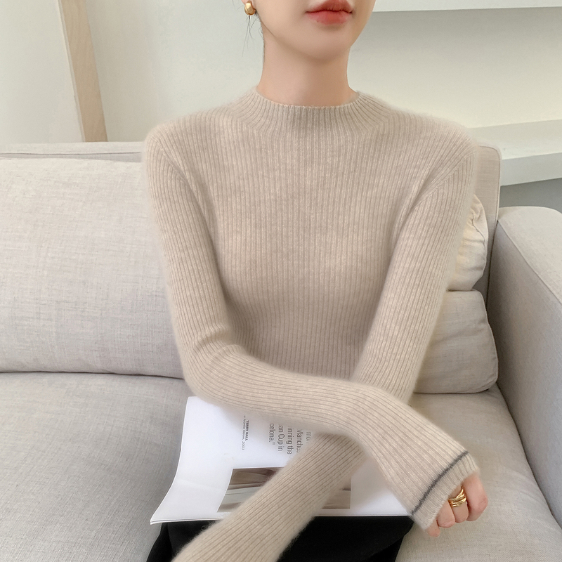 High-End Ready-To-Wear Cashmere Sweater for Women, Half-Turtleneck, Ribbed, Slim-Fit, Versatile Base Layer, Seamless Knit Sweater High-End Ready-To-Wear Cashmere Sweater for Women, Half-Turtleneck, Ribbed, Slim-Fit, Versatile Base Layer, Seamless Knit Sweater