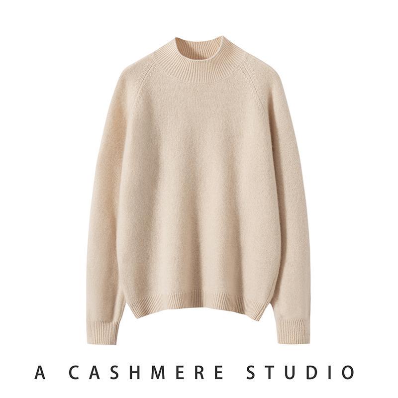 2024 Winter New Cashmere Sweater for Women, Half-Turtleneck, Thickened, Loose Raglan Sleeve Pullover Knit Base Shirt 2024 Winter New Cashmere Sweater for Women, Half-Turtleneck, Thickened, Loose Raglan Sleeve Pullover Knit Base Shirt