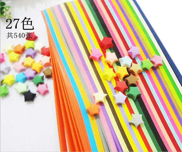 Star strip wishing star origami lucky star origami strip color handmade paper solid color folding five-pointed star rainbow bottle