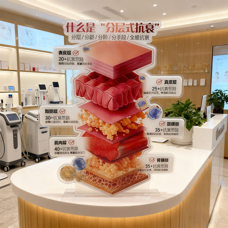 High-Definition Skin Structure Layered Anti-Aging Acrylic Display Stand for Skin Management and Medical Beauty Client Attraction