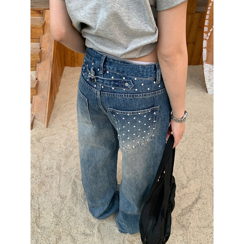 Plus-Size Star Print Paris Buckle Wide-Leg Jeans for Women, New Autumn Style, High-Waisted, Drapey, Slimming Straight-Leg Pants for Curvy Women Plus-Size Star Print Paris Buckle Wide-Leg Jeans for Women, New Autumn Style, High-Waisted, Drapey, Slimming Straight-Leg Pants for Curvy Women