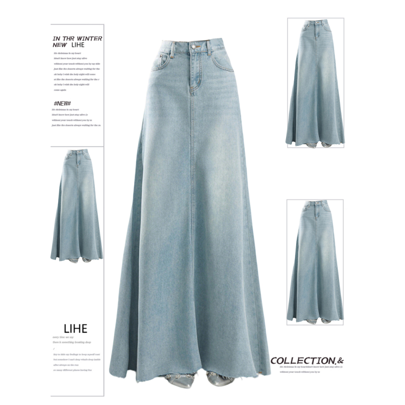 Plus Size Women's Tencel Fishtail Denim Midi Skirt, Summer Thin Style, Slimming A-Line Skirt for Plus-Size Women Plus Size Women's Tencel Fishtail Denim Midi Skirt, Summer Thin Style, Slimming A-Line Skirt for Plus-Size Women