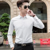 Mùa thu áo sơ mi trắng tay dài nam màu rắn phiên bản Hàn Quốc của áo sơ mi công sở tự trồng trọt áo sơ mi xanh dương