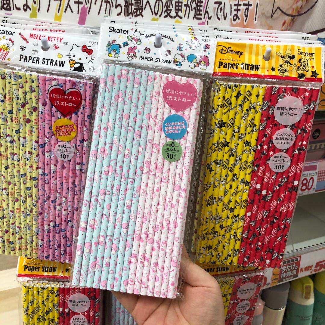 Коктейльные трубочки 日本迪士尼米奇米妮三眼仔一次性果汁牛奶饮料环保纸质吸管30根