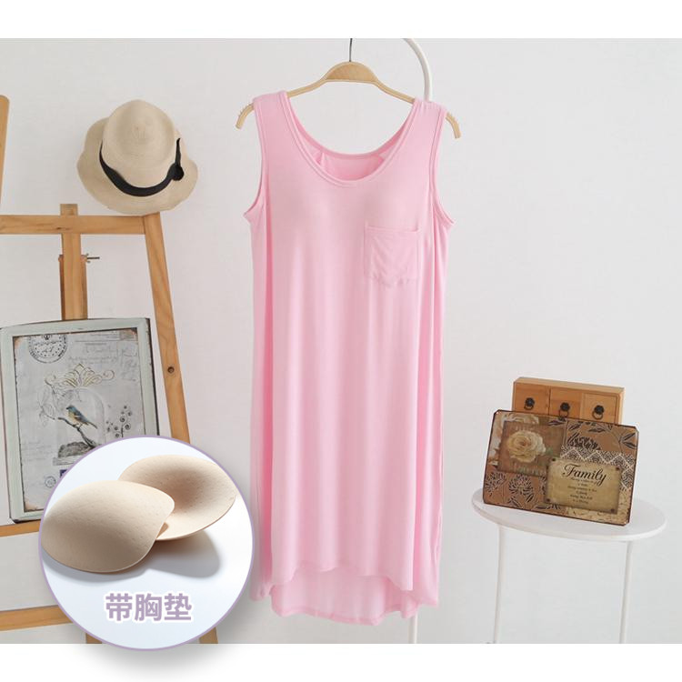 Extras Sleeping Dresses Women Summer Modale Free Wear Bra Home Foreign Dress Pajamas With Chest Pads Sleeveless Vest