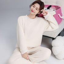 Imitation half-velvet couples warm pajamas with green fruit collar autumn and winter thickening suit casual nightgown home clothes can be worn outside