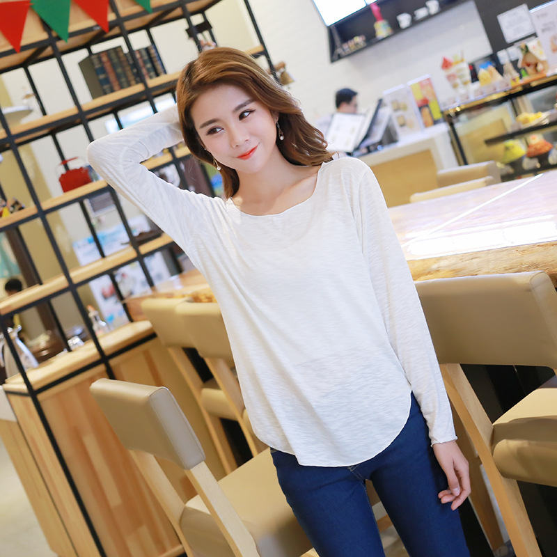 Có thể mặc mỏng nữ đồ ngủ Hàn Quốc phiên bản của đáy áo tre cotton dài tay T-Shirt lỏng nhà dịch vụ áo sơ mi đồ bộ cát hàn