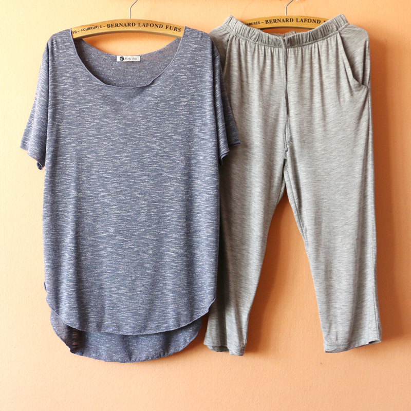 Có thể mặc đồ ngủ mùa hè nữ Hàn Quốc phiên bản của bông tre ngắn tay cổ tròn T-Shirt đáy áo Modal cắt quần dịch vụ nhà đồ lót