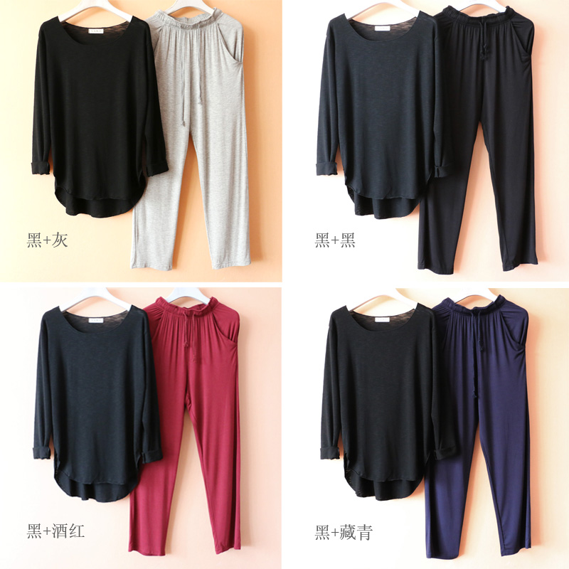 Của phụ nữ đồ ngủ mùa xuân và mùa thu tre cotton dài tay quần casual loose XL dịch vụ nhà phù hợp với có thể được đeo