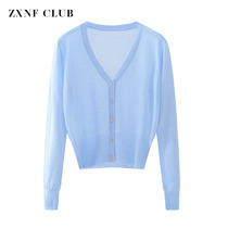 Summer thin-drawn suitcase sunscreen undershirt short shirt female short shawl shirt with ice silk knit sweater