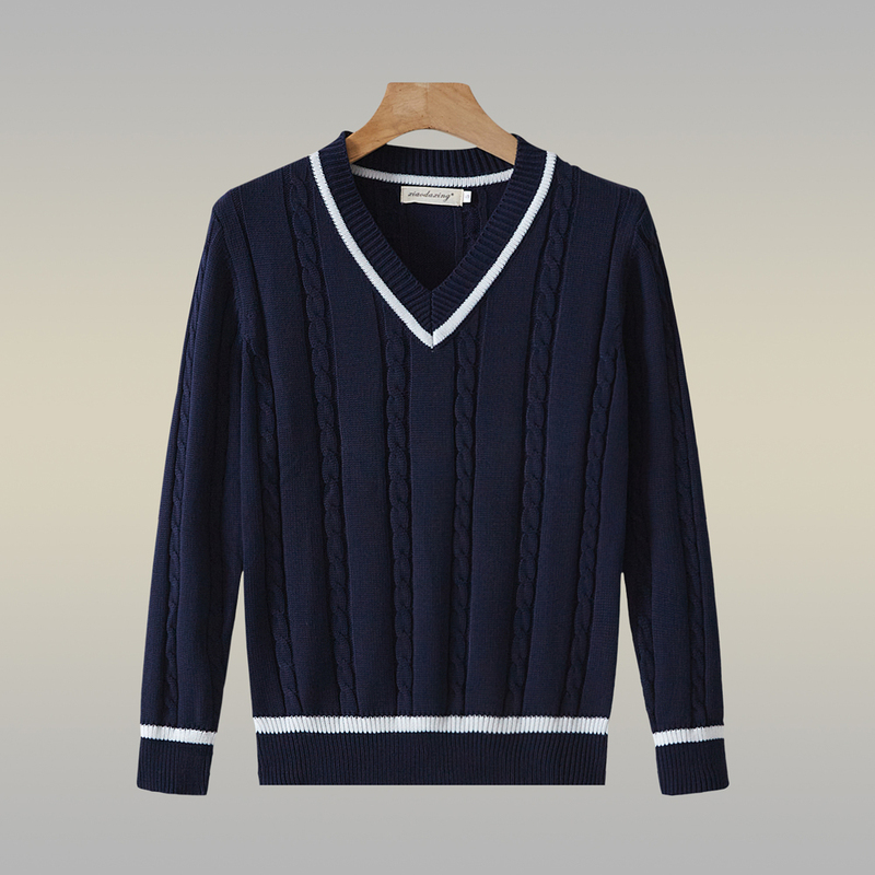 British Preppy Style Pullover Fashion Sweater for Male Students, School Uniform for Teenagers, Embroidered V-Neck Long-Sleeved Knitwear for Women, Trendy
