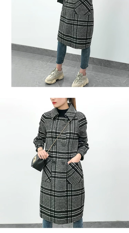 Mùa thu đông 2018 của phụ nữ mới áo khoác kẻ sọc hai mặt dài len lỏng áo len lông cừu hai mặt