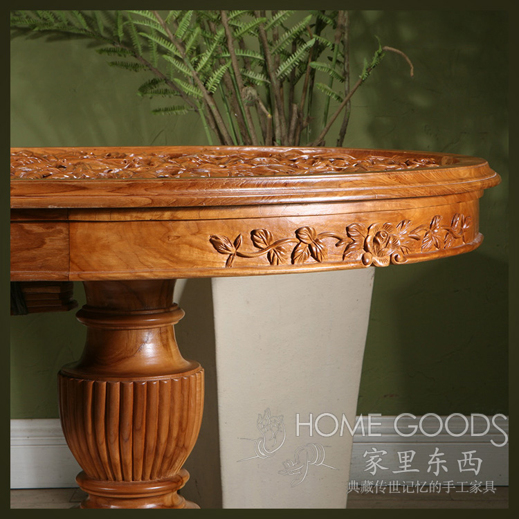 Bàn ghế gỗ tếch nhập khẩu gỗ tếch Đông Nam Á kết hợp bàn ăn hình chữ nhật chạm khắc hình chữ nhật - Bộ đồ nội thất kệ phòng khách
