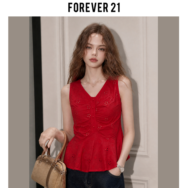 Forever 21 Red 2026 Summer New Sleeveless Shirt with a Versatile Design, Suitable for Commuting and with a Sweet Style