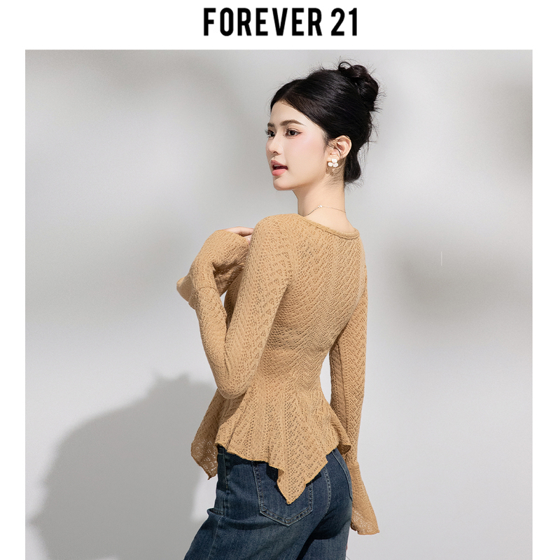 Forever 21 New Autumn Design Bell-Sleeve Slimming Top for Women with Irregular Floral Ribbon Long Sleeves Trendy Forever 21 New Autumn Design Bell-Sleeve Slimming Top for Women with Irregular Floral Ribbon Long Sleeves Trendy