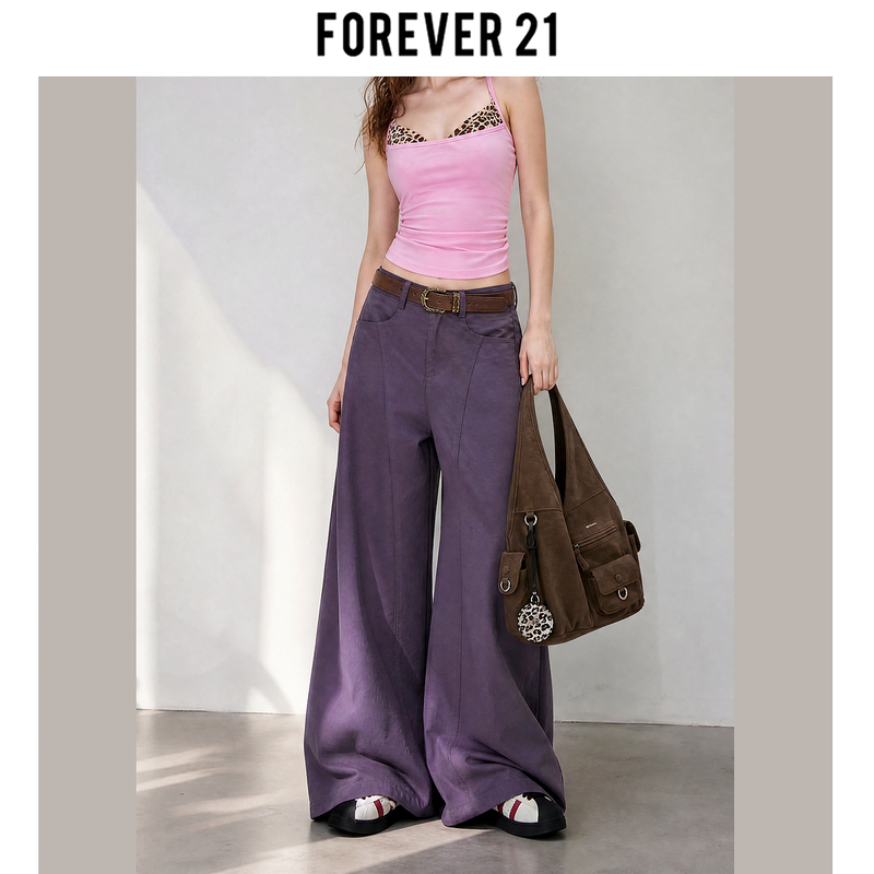 Forever 21 Jeans with a Hip-Lifting Design, Fashionable High-Waisted Style, New Purple Original Model for Fall 2026, Waist-Cinching and Loose Fit