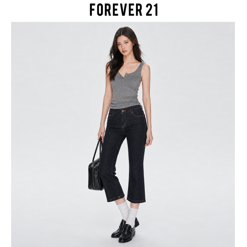 Forever 21 American Retro Low-Waisted Flared Pants Slim Fit Versatile Cropped Pants Summer New Denim Pants