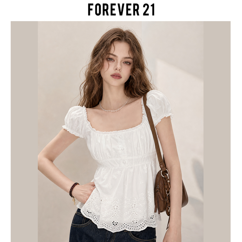 Forever 21 White 2026 Summer New Shirt French Commuter Style Design Sweet Versatile Top