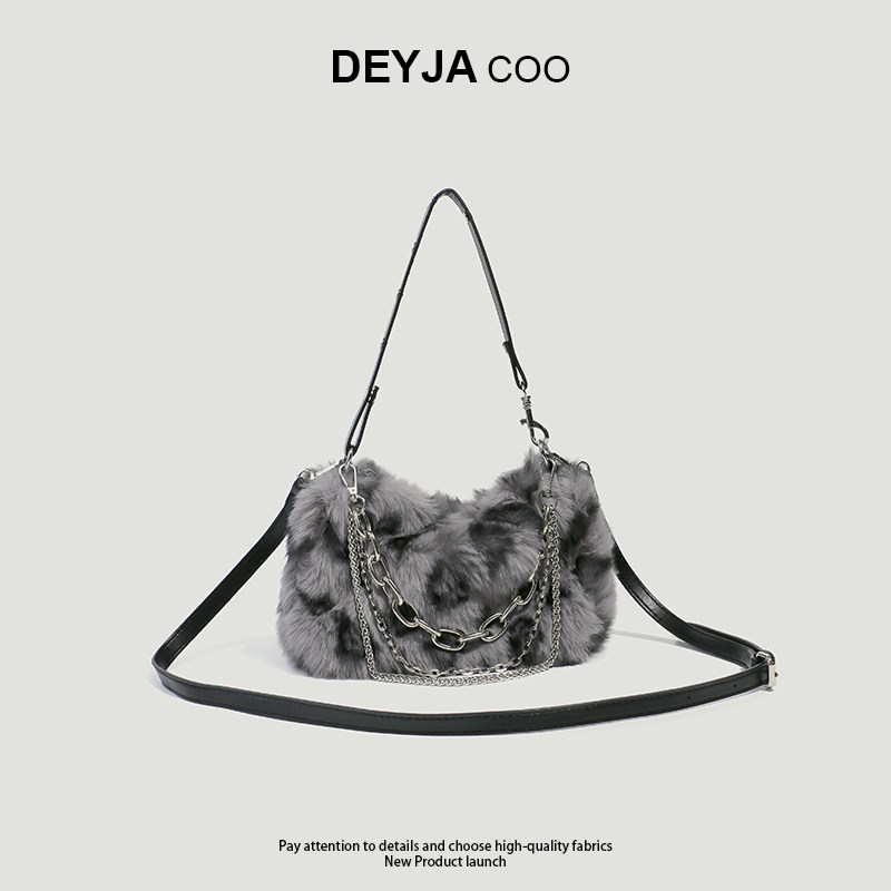 Deyja Coo Autumn and Winter New Furry High-End Underarm Bag, Fashionable and Versatile Plush Shoulder Crossbody Bag for Women