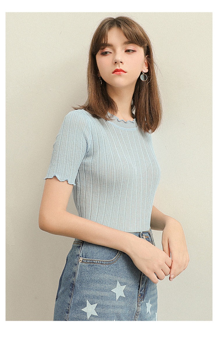 Highday Xuan Ri mùa hè tươi mới tối giản tai gỗ dệt kim áo sơ mi nữ sang trọng rắn màu mỏng áo len mỏng - Đan Cardigan ao len nu