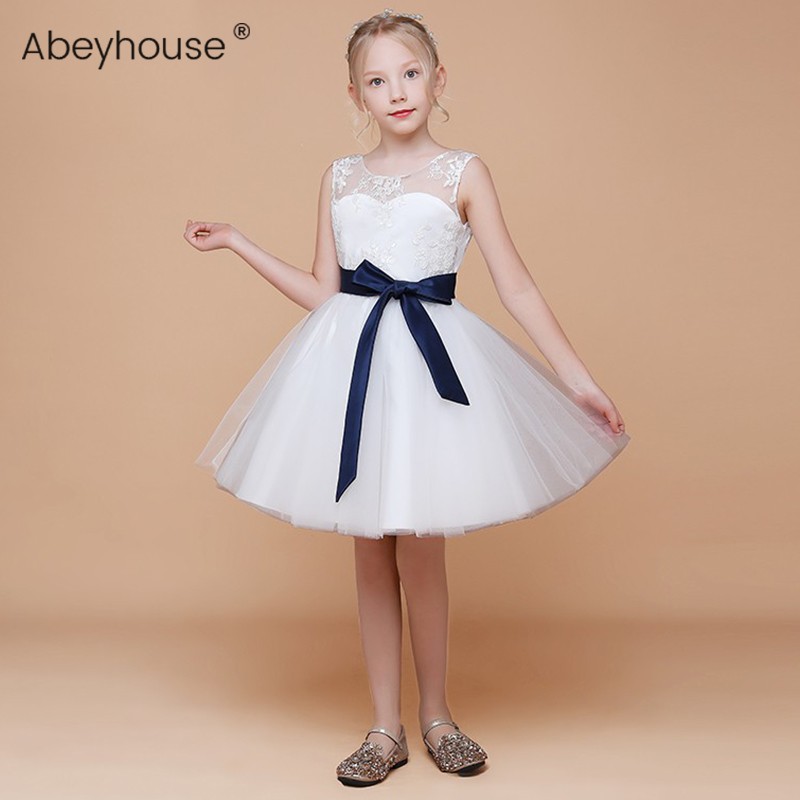 Children's dress girl white flower child skirt baby birthday princess skirt super fairy violin performance costume ten years old solo