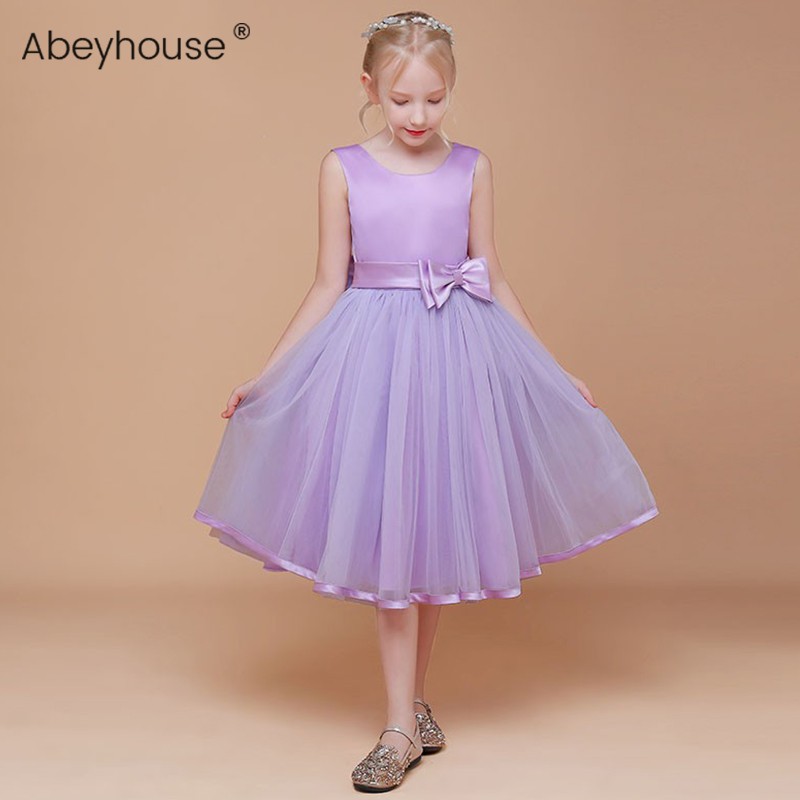 Children's dress girls super fairy fluffy high-end flower girl dress piano performance dress middle-aged children's purple princess dress
