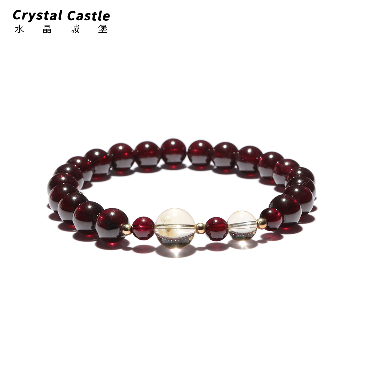 CrystalC 天然本物のイエロークリスタルワインレッドガーネットブレスレット 女の子用 ビーズ ハンドストリング 富を引き寄せるギフト