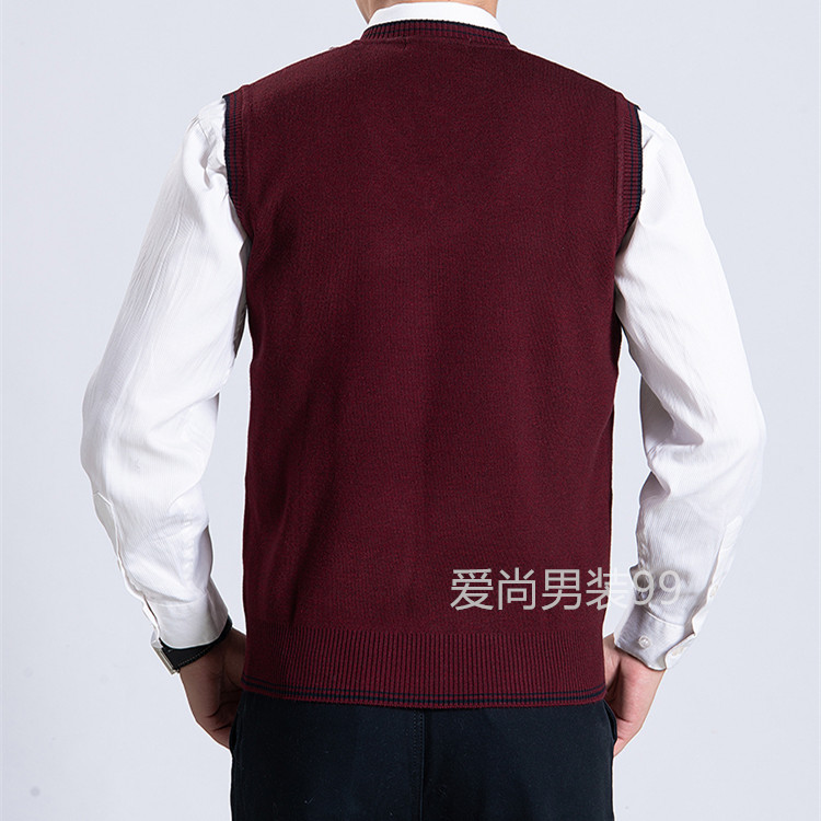 Mùa thu và mùa đông nam vest nam V-cổ len vest trung niên len áo len vest nam áo len đồ vest nam