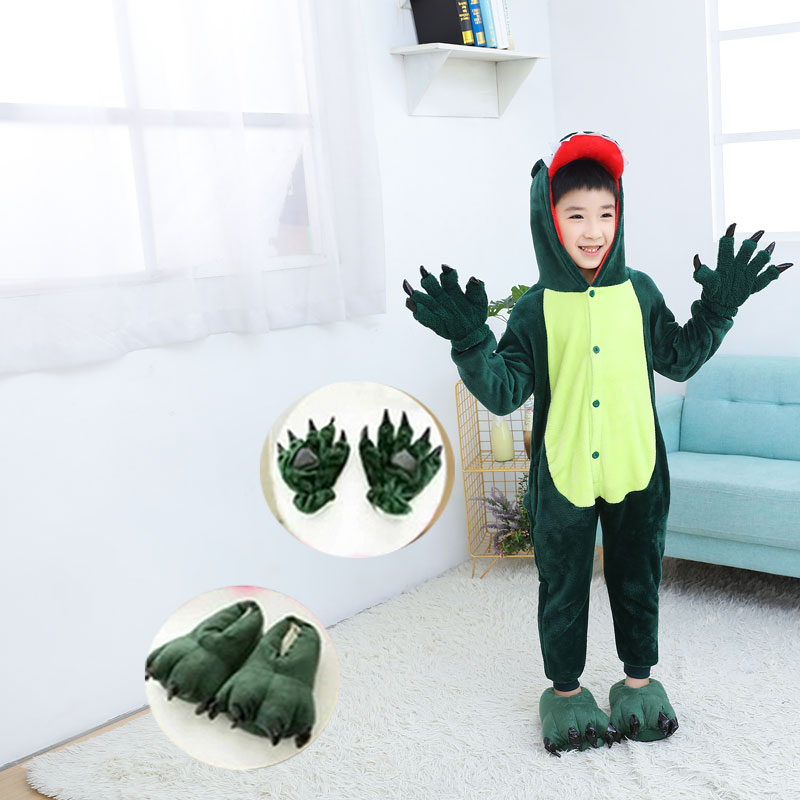 Dinosaur pajamas baby winter jumpsuit children's cartoon animal home clothes Totoro flannel parent-child Halloween