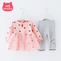 Little princess autumn dress suit Female baby infant autumn two-piece set 1-3 years old 2 girls trendy clothes