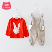 Áo thun nữ mùa thu 2018 yếm hai mảnh set đồ 1-2-3 tuổi cho bé gái Hàn Quốc giản dị mùa xuân 4 shop trẻ em