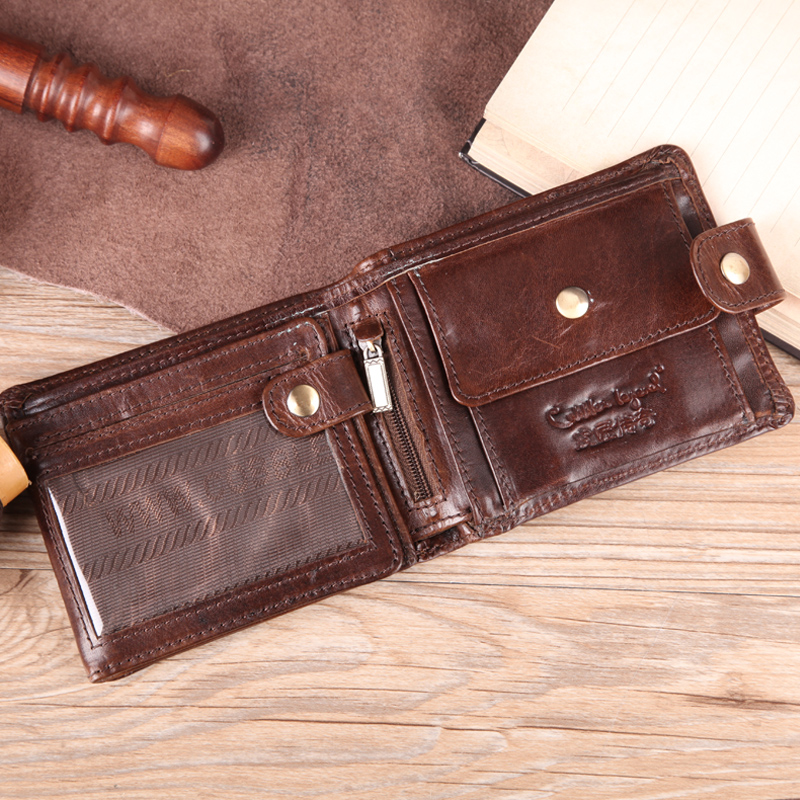 2020 new retro genuine leather wallet men's short leather clip leather clip head layer cow leather card bag tide man style money clip