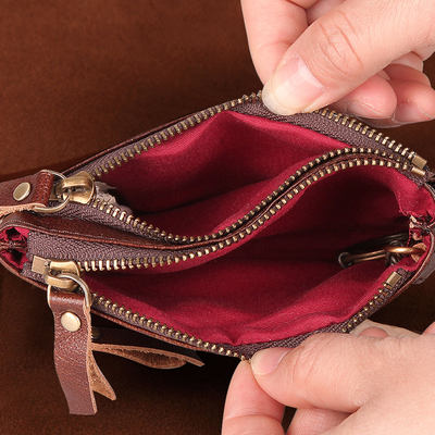 New genuine leather coin purse, ladies' retro small wallet, handcrafted vegetable-tanned leather car key handbag, driver's license small card case