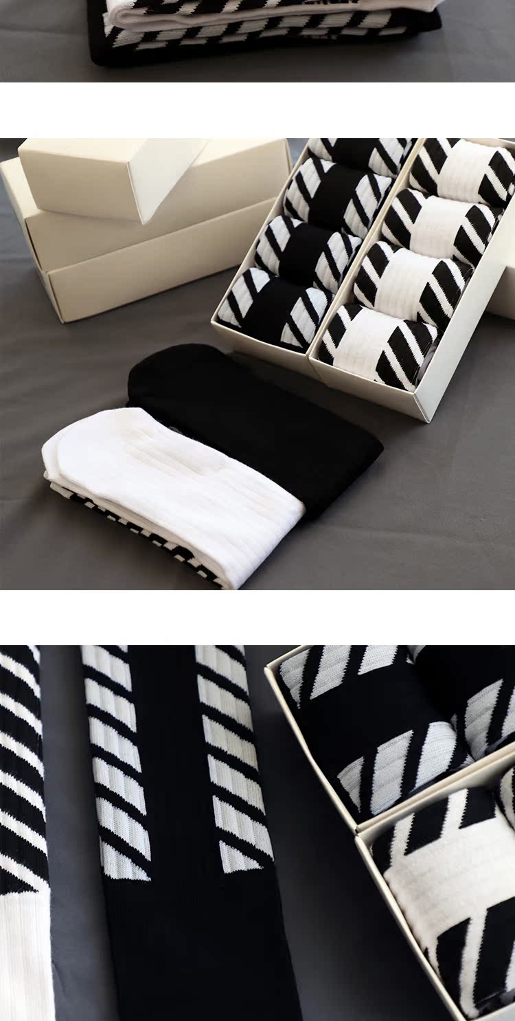 [Xuanyue] 4 đôi quà tặng hip hop cotton nam vớ nam và nữ cotton dài sọc chéo vớ thể thao tất nike cổ ngắn