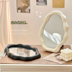 Simple desktop makeup mirror desktop cream style office dressing table mirror cute irregular dressing mirror for girls